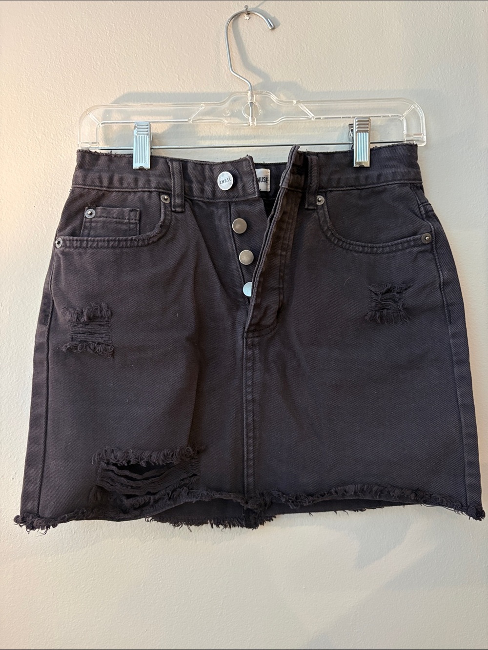 Amuse Society Black Distressed Denim Mini Skirt